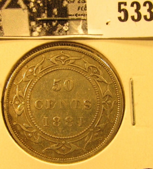 1881 Newfoundland Silver Half Dollar, Very Fine.