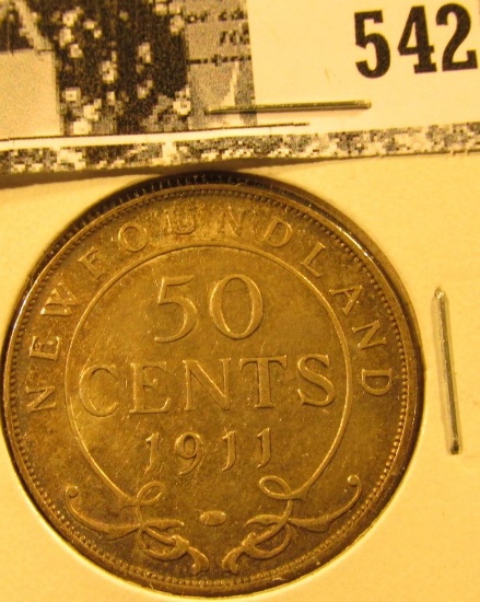 1911 Newfoundland Silver Half Dollar, VF.