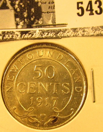 1917C Newfoundland Silver Half Dollar, EF.