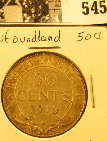 1919C Newfoundland Silver Half Dollar, AU.