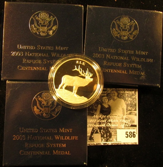 (3) 2003 "Elk" National Wildlife Refuge Centennial Medal in original box with literature, 1.5" diame