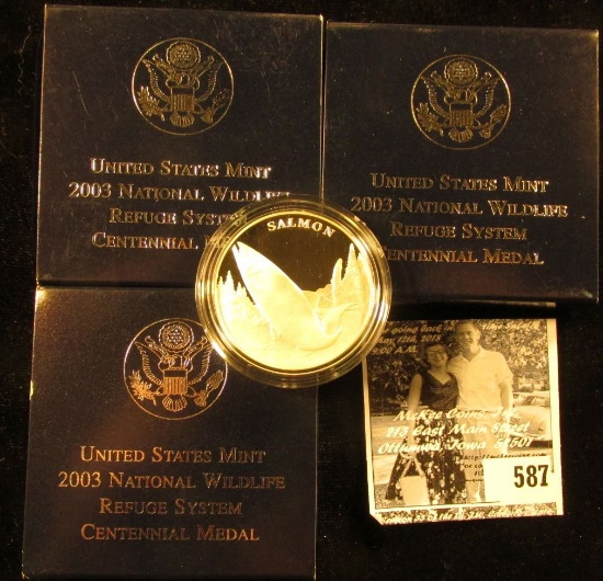 (3) 2003 "Salmon" National Wildlife Refuge Centennial Medal in original box with literature, 1.5" di