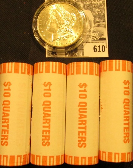 (4) 2001 D Original BU Bank-wrapped Rolls of Rhode Island Statehood Quarters; & 1898 P BU Morgan Sil