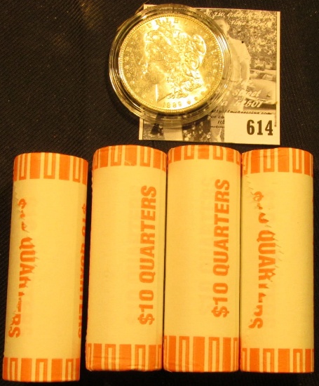 (4) 2002 D Original BU Bank-wrapped Rolls of Pennsylvania Statehood Quarters; & 1889 P BU Morgan Sil