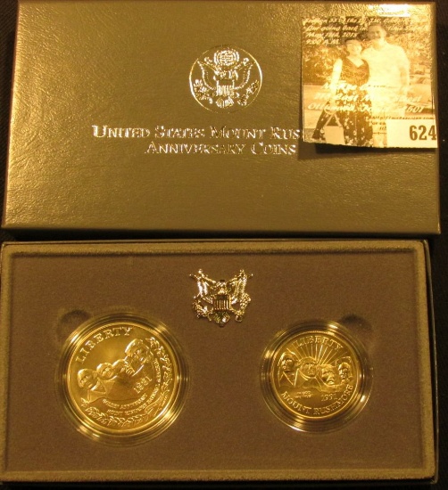 1991 Two-Coin Uncirculated Set of Mount Rushmore Anniversary Coins in original box with literature.