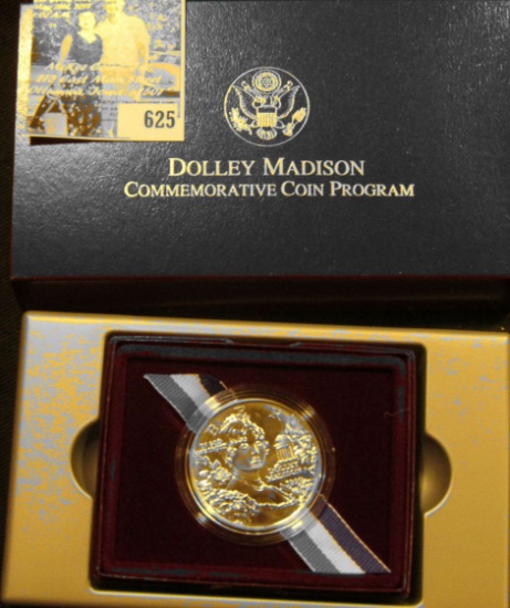 1999 P Dolley Madison Gem BU .900 Fine Commemorative Silver Dollar in original box of issue with lit