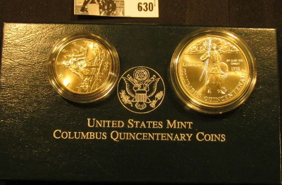 1992 Two-Coin Uncirculated Set "The Columbus Quincentenary Coins" in orginal box with COA.
