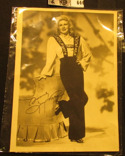 5" x 7" Autographed B & W Photograph of Ginger Rogers, signed "Sincerely Ginger Rogers".