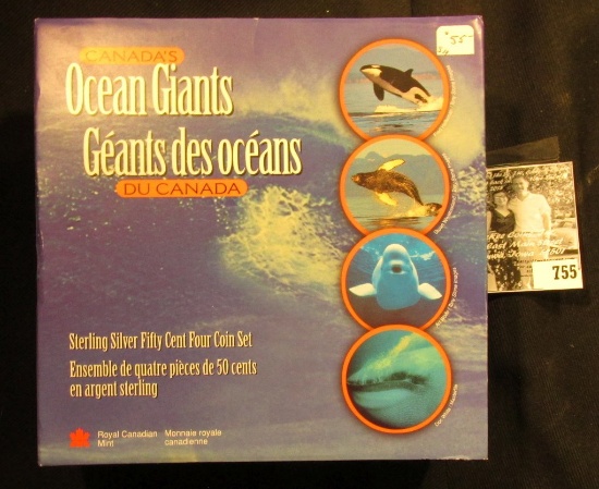 1998 "Canada's Ocean Giants Sterling Silver Fifty Cent Four Coin Set in original box of issue.