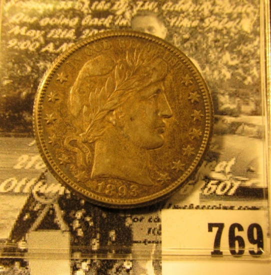 1893 O Full original toned AU U.S. Silver Barber Half-Dollar.