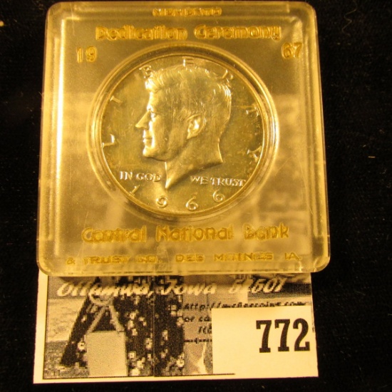 1966 Brilliant Uncirculated Kennedy Half Dollar in a Snap-tight case labeled with gold lettering "Me