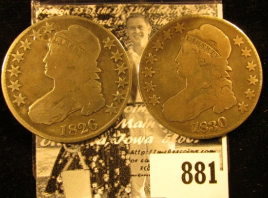 1826 & 1830 U.S. Capped Bust Half Dollars, Good to VG.