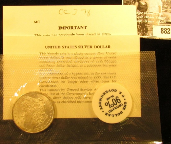 1878 CC Morgan Silver Dollar in Original U.S. Government "General Service Administration" Cellophane