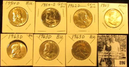 1954 D, S, 63 P, & (4) D  Franklin Half Dollars, all BU.