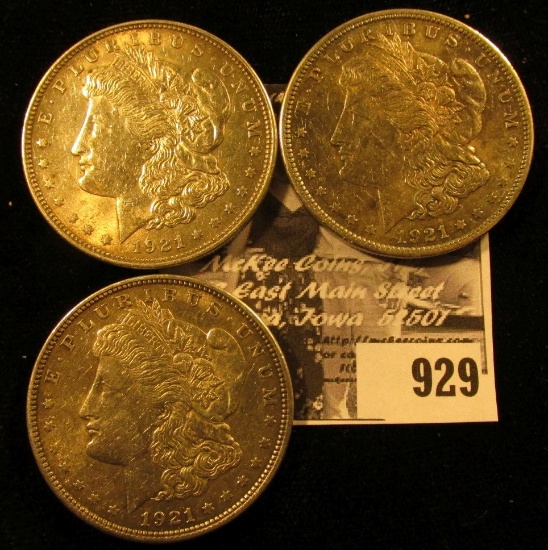 (3) 1921 P U.S. Morgan Silver Dollars, all EF.