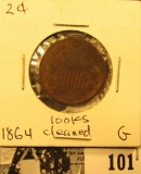 1864 U.S. Two Cent Piece, Good, possibly cleaned.