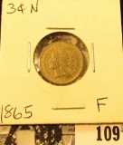 1865 U.S. Civil War Three Cent Nickel, Fine.