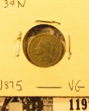 1875 U.S. Three Cent Nickel, VG.