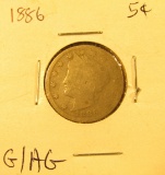 1886 Liberty Nickel, G/AG.