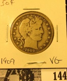 1909 P U.S. Silver Barber Half Dollar, Very Good.