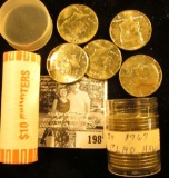 2002 D Bank-wrapped Roll of Gem BU Indiana Statehood Quarters (40 pcs); & a 1967 Roll of 40% Silver