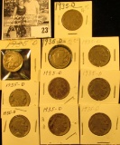 (10) 1935 D Buffalo Nickels all carded in 1 1/2