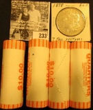 1878 P 7 tail feathers U.S. Morgan Silver Dollar, EF; & (4) 2007 D Original Gem BU Bank-wrapped roll
