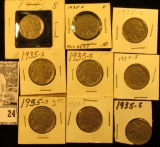 (9) 1935 S Buffalo Nickels all carded in 1 1/2