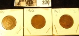 1901, 02, & 03 Indian Cents, Good.