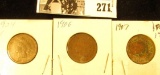 1904, 06, & 07 Indian Cents, Good.