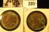 1916 & 17 Canada Large Cents, some corrosion.