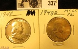 1948 P & D Franklin Silver Half Dollars, AU-BU.