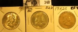 1952 P, D, & S Franklin Silver Half Dollars, EF-Gem BU.