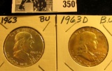 1963 P, & D Franklin Silver Half Dollars, all BU to Gem BU.