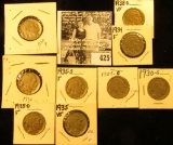 1929S, 30P, S, 34P, D, 35P, D, S, & 38D Buffalo Nickels, all carded with grades up to VF.