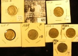 1928P, 29S, 30P, S, 35P, 36P, & 38D Buffalo Nickels,  all carded with grades up to VF.