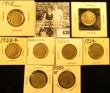 1928P, D, S, 29P, D, S, 30P, & 38D  Buffalo Nickels,  all carded with grades up to VF.
