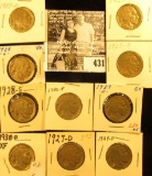 1927D, S, 28P, D, S, 29P, D, S, 30P, & 38D  Buffalo Nickels,  all carded with grades up to VF.