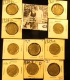 1927D, S, 28P, D, S, 29P, D, S, 30P, & 38D  Buffalo Nickels,  all carded with grades up to VF.