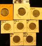 1930S, 36P, D, S, 37P, D, S, & 38D Buffalo Nickels,  all carded with many grading up to VF-EF.