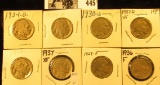 1929P, S, 30S, 34P, D. 36P, 37P, & D Buffalo Nickels,  all carded with grades up to VF-EF.