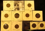Group of Carded Indian Head Cents: 1893, 97, 99, 1901, 02, 03, 04, 05, 06, 07, & 08. Grades up to Ve