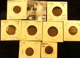 Group of Carded Indian Head Cents: 1902, 04, 05, 06, (2) 07, 08, & 08 S VG.