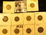 1896, 97, 98, 99, 1900, 01, 02, 10, 11, & 12 U.S. Liberty Nickels in carded holders.