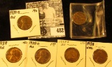 1935 S AU, 38 P Unc, 38 D AU, 38 S Red-Brown Unc, 39 P AU, & 39S AU Lincoln Cents. All carded and re