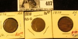 1876, 1878, & 1879 Indian Head Cents. All AG-G.