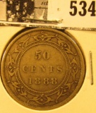 1888 Newfoundland Silver Half Dollar, Very Good.