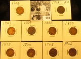 1888, 90, 95, 1900, 01, 05, (3) 06, & (2) 07 Indian Head Cents in carded holders. All Good to VG.