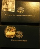 1994 P U.S. Veterans Prisoner of War Proof Commemorative Silver Dollar in original box of issue with