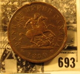 1850 Bank of Upper Canada One Penny, VF with rim bruises.